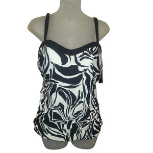 24th & Ocean Women's Black White Zebra Print Tankini Top Size 38D BG34